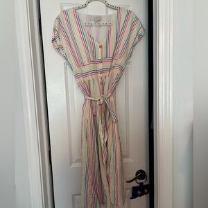 LOFT Pink and Blue Wrap Midi Sundress